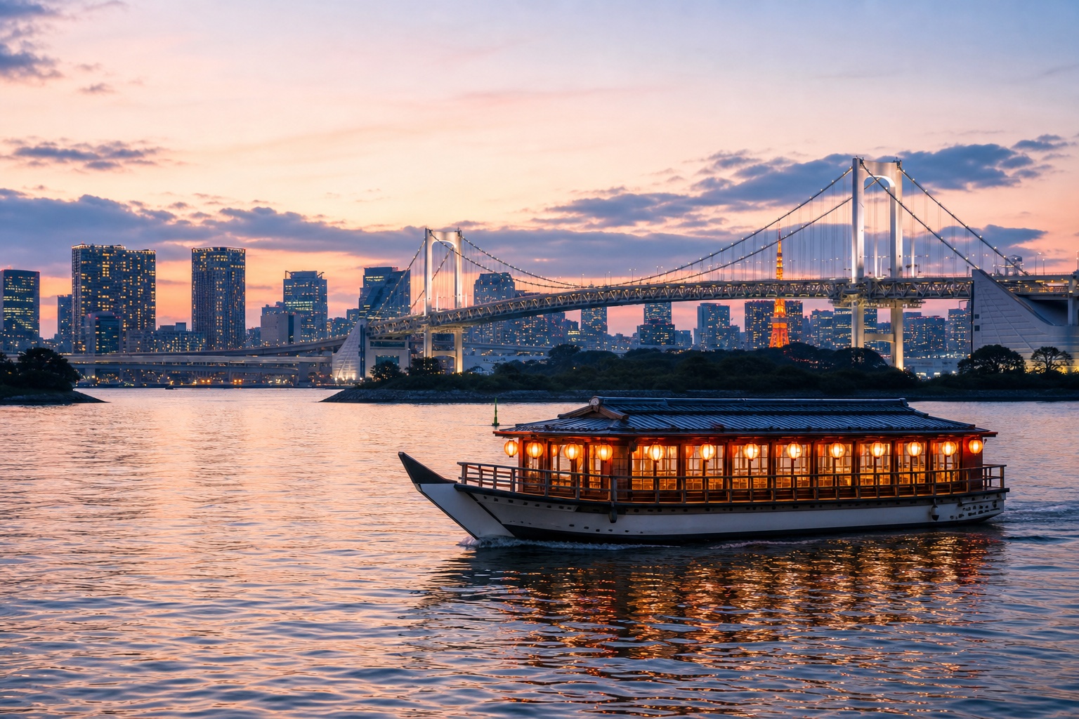 現代の東京湾と屋形船