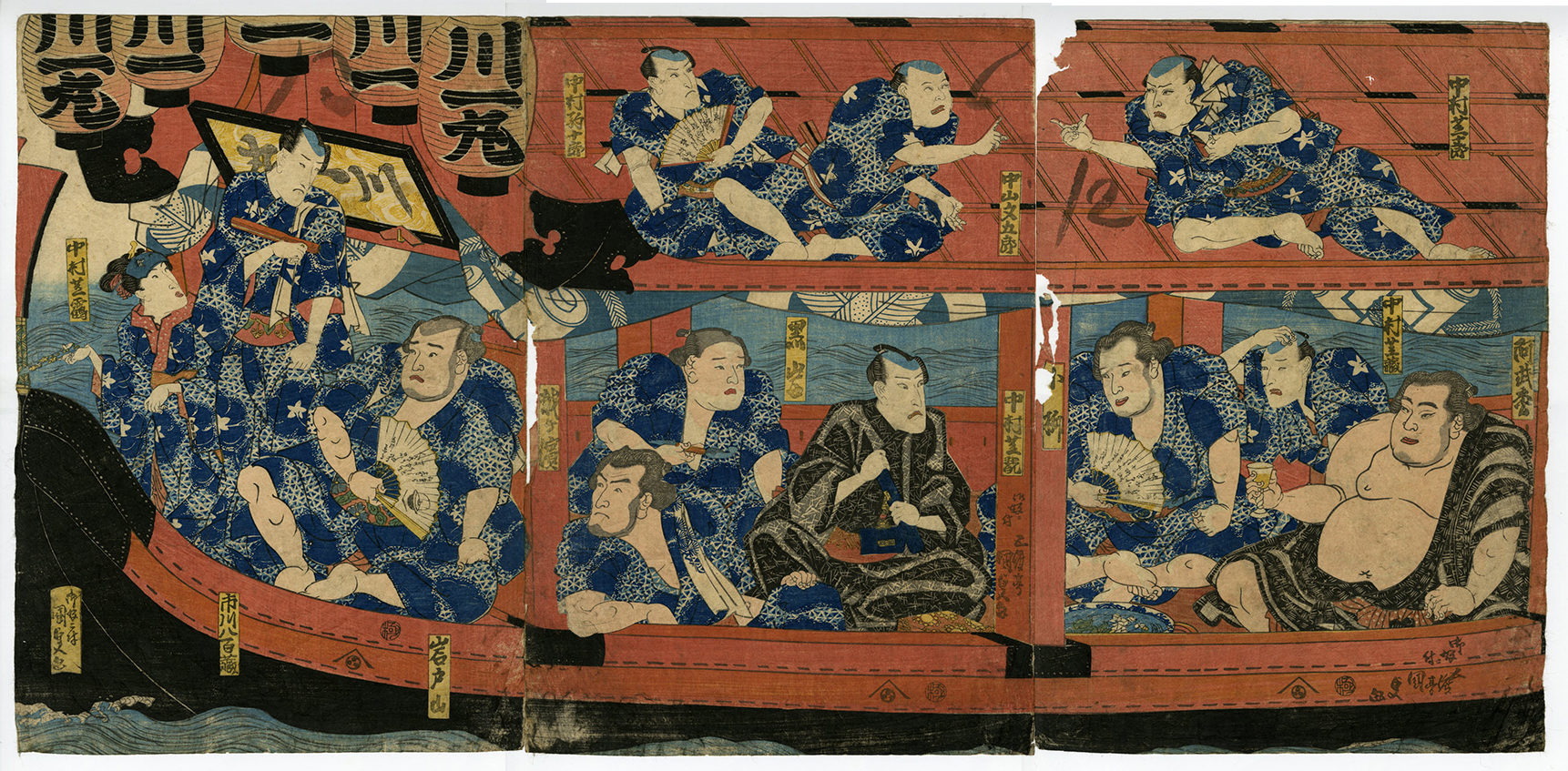 浮世絵に描かれた屋形船の宴席